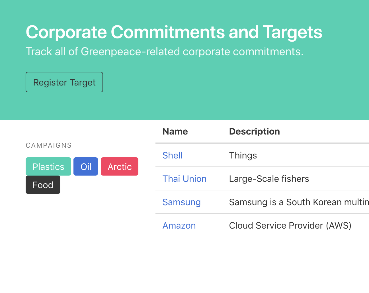 Corporate Commitments Platform